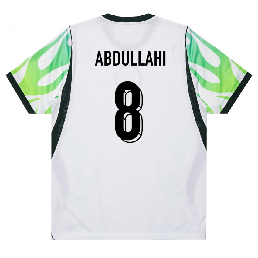 נשים ניגריה Abubakar Abdullahi #8 לבן ירוק הרחק ג'רזי 26-28 חולצה קצרה