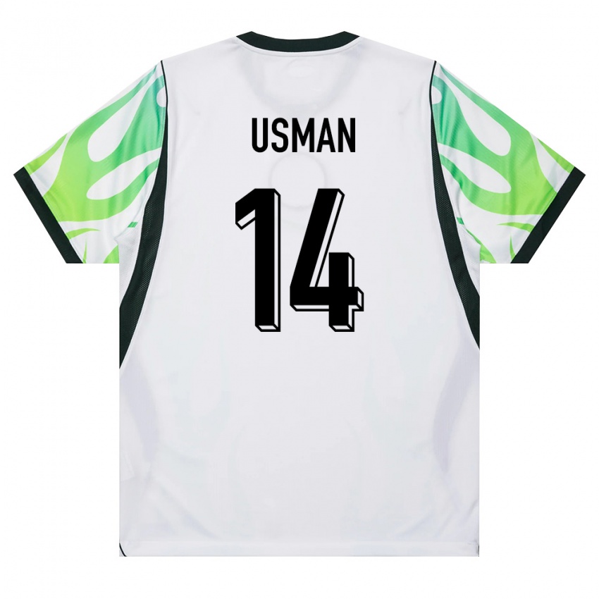 נשים ניגריה Buhari Usman #14 לבן ירוק הרחק ג'רזי 26-28 חולצה קצרה