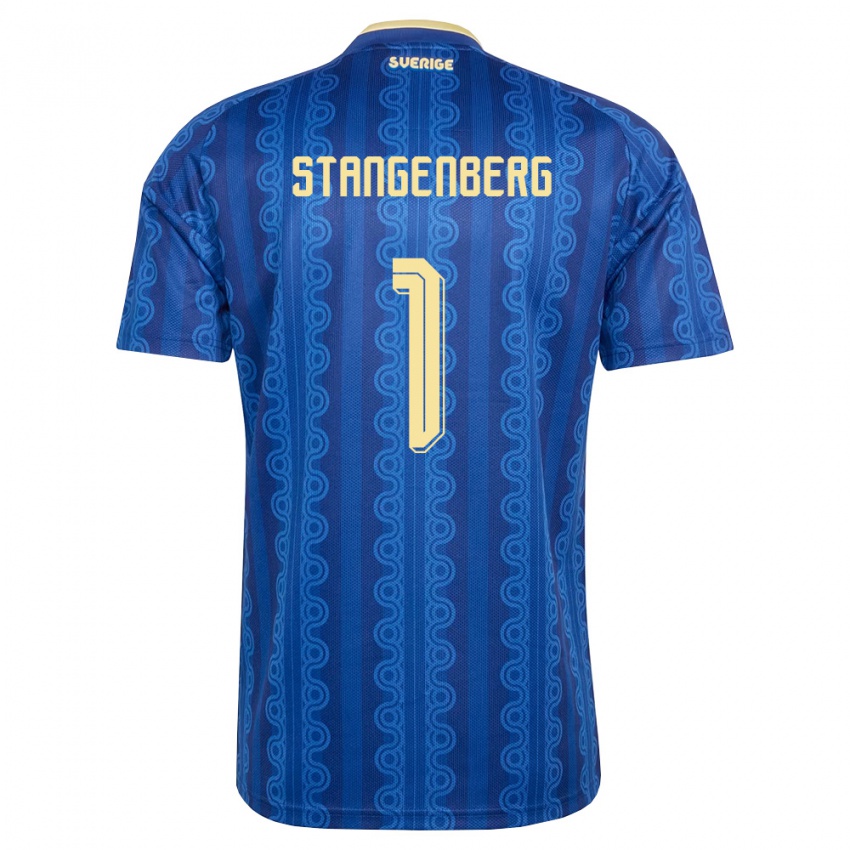 נשים שוודיה Svante Stangenberg #1 כחול כהה צהוב הרחק ג'רזי 26-28 חולצה קצרה