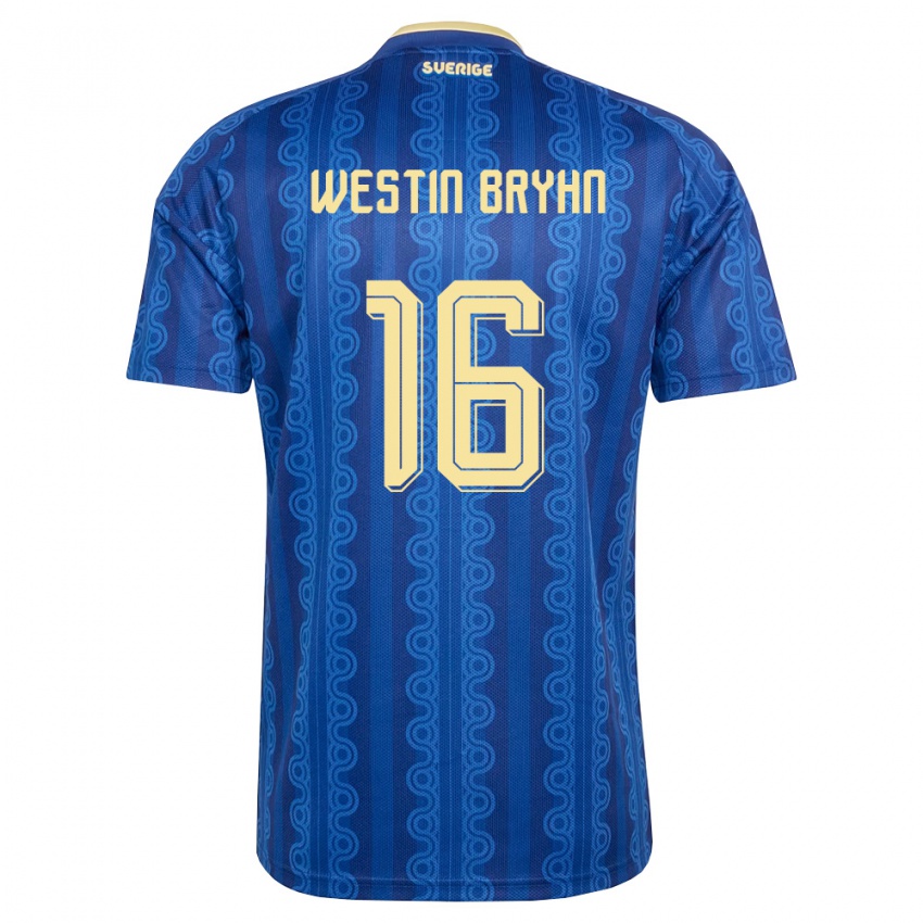 נשים שוודיה Leon Westin Bryhn #16 כחול כהה צהוב הרחק ג'רזי 26-28 חולצה קצרה
