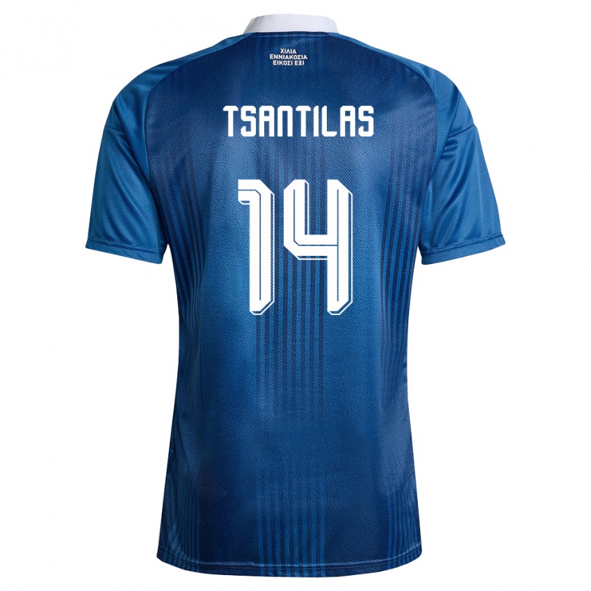 נשים יוון Panagiotis Tsantilas #14 כהה כחול לבן הרחק ג'רזי 26-28 חולצה קצרה