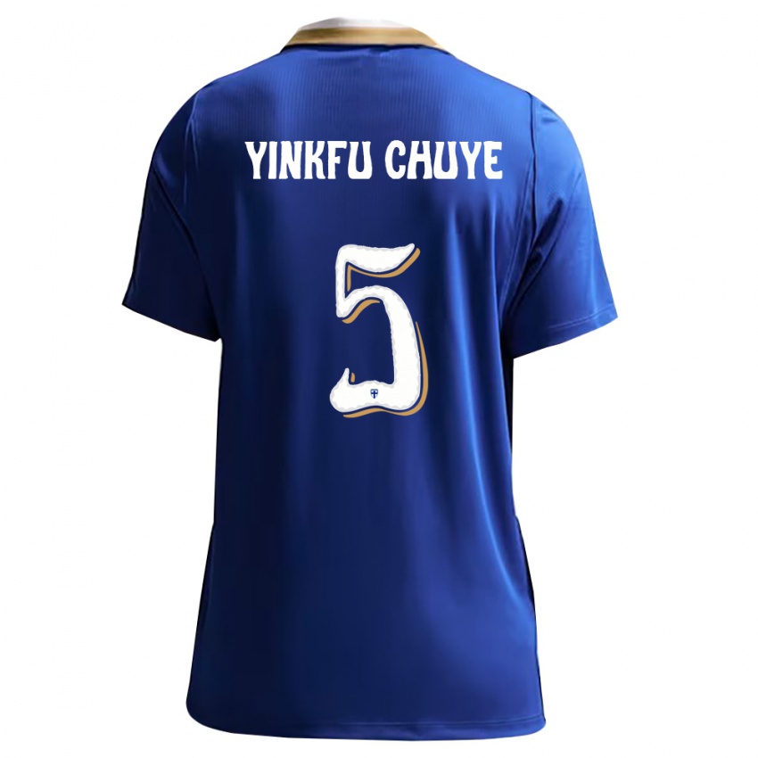 נשים פינלנד Miguel Yinkfu Chuye #5 כחול לבן הרחק ג'רזי 26-28 חולצה קצרה