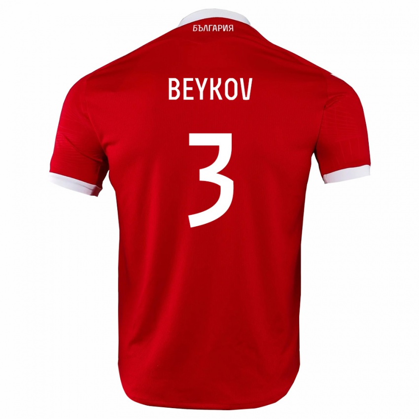 נשים בולגריה Viktor Beykov #3 אדום לבן הרחק ג'רזי 26-28 חולצה קצרה