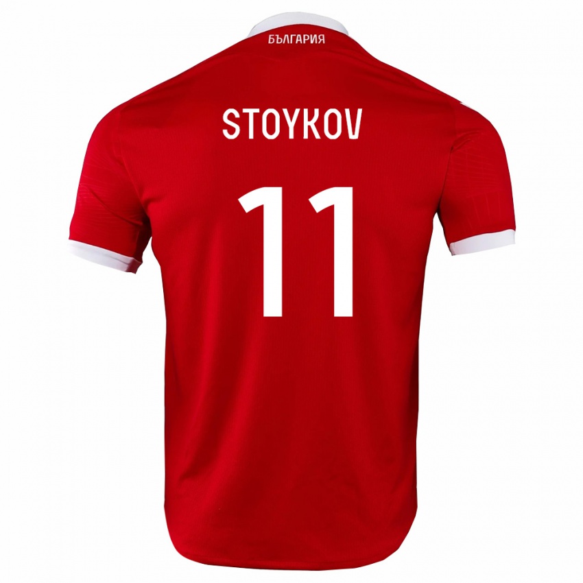 נשים בולגריה Preslav Stoykov #11 אדום לבן הרחק ג'רזי 26-28 חולצה קצרה