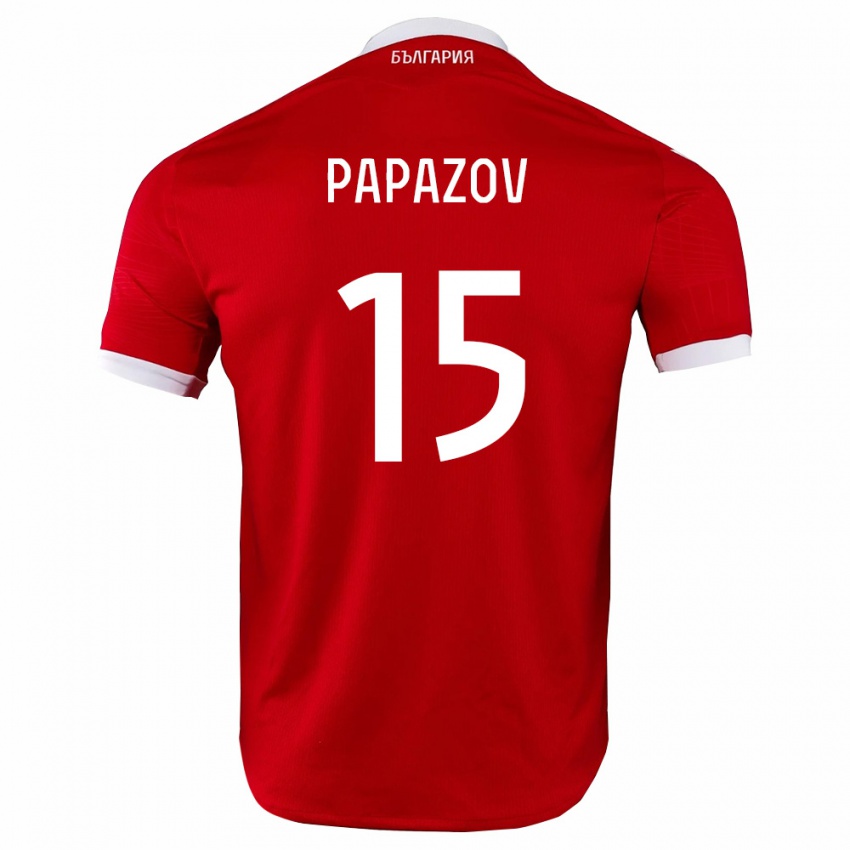 נשים בולגריה Dimitar Papazov #15 אדום לבן הרחק ג'רזי 26-28 חולצה קצרה