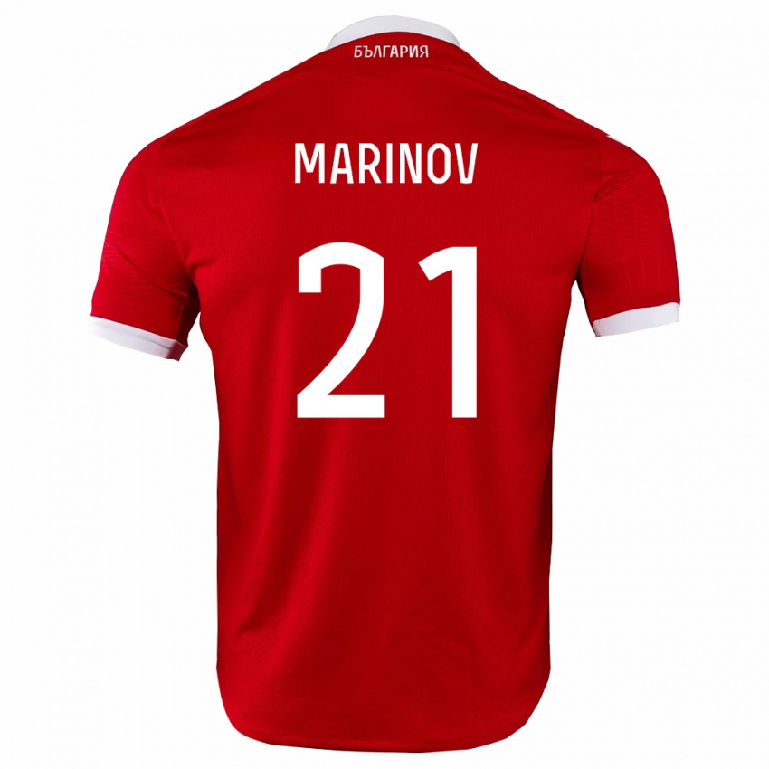 נשים בולגריה Aleksandar Marinov #21 אדום לבן הרחק ג'רזי 26-28 חולצה קצרה