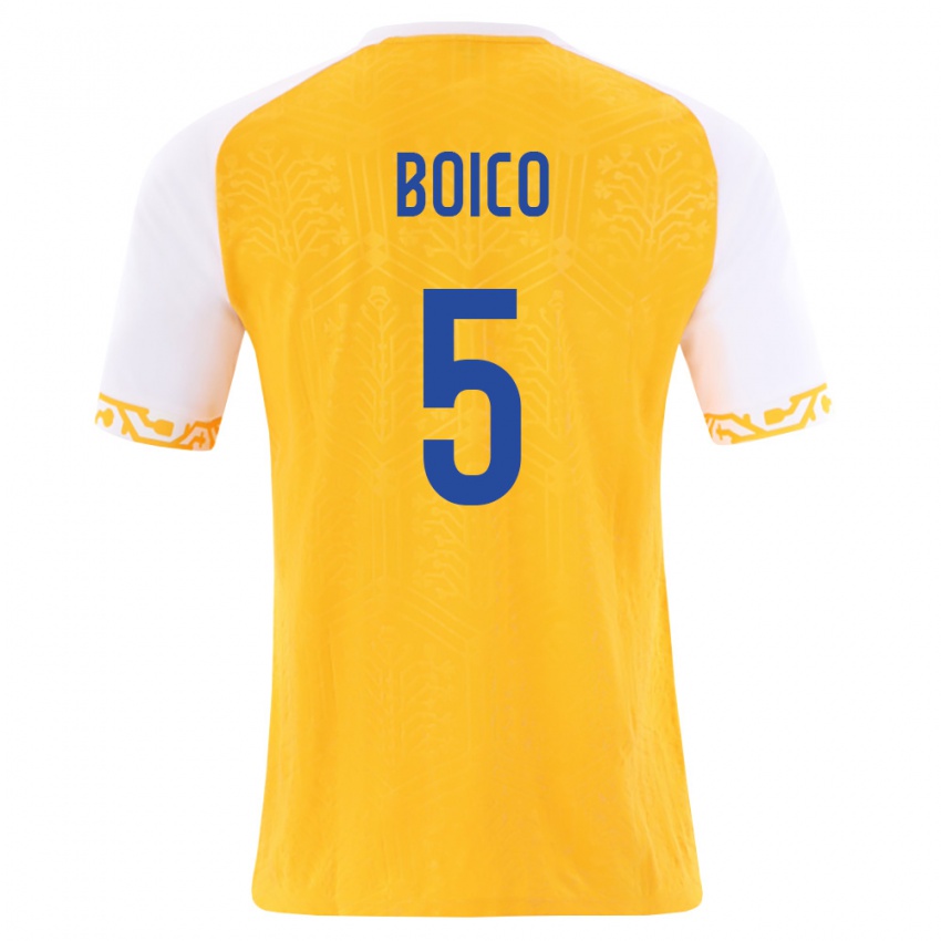 נשים מולדובה Vladislav Boico #5 צהוב לבן הרחק ג'רזי 26-28 חולצה קצרה