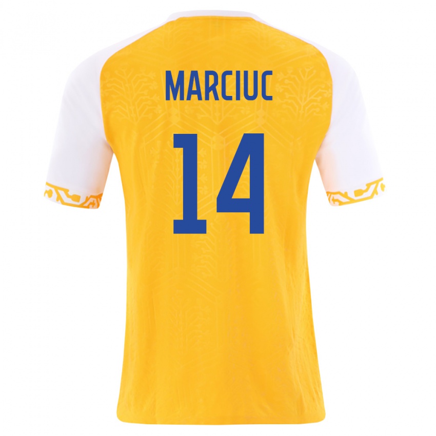 נשים מולדובה Dumitru Marciuc #14 צהוב לבן הרחק ג'רזי 26-28 חולצה קצרה