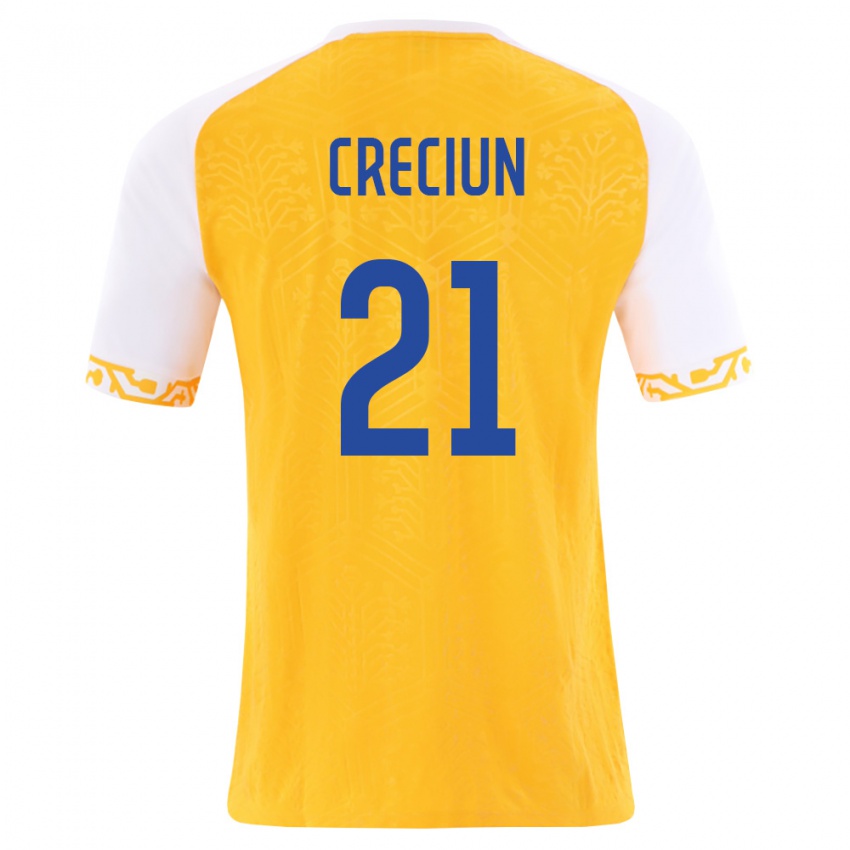 נשים מולדובה Eduard Creciun #21 צהוב לבן הרחק ג'רזי 26-28 חולצה קצרה