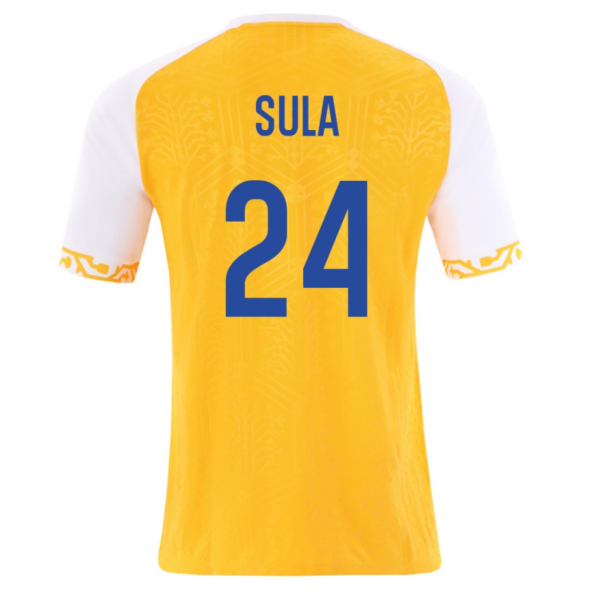 נשים מולדובה Paolo Sula #24 צהוב לבן הרחק ג'רזי 26-28 חולצה קצרה