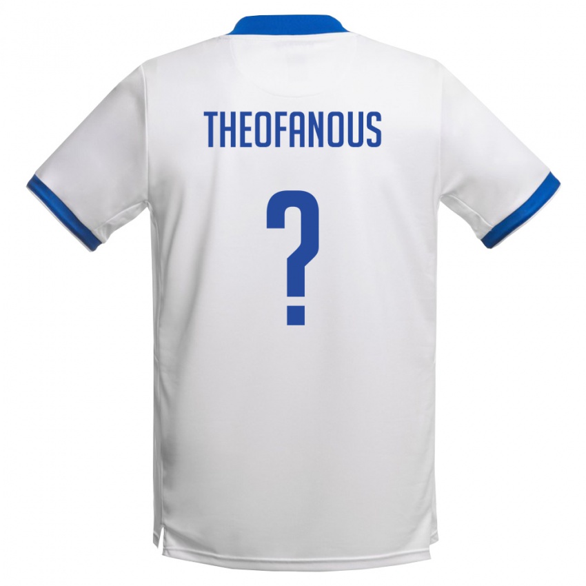 נשים קפריסין Giorgos Theofanous #0 לבן כחול מלכותי הרחק ג'רזי 26-28 חולצה קצרה