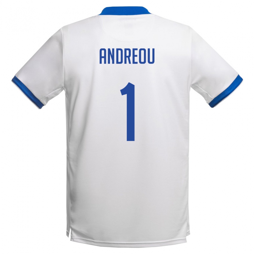 נשים קפריסין Andreas Andreou #1 לבן כחול מלכותי הרחק ג'רזי 26-28 חולצה קצרה