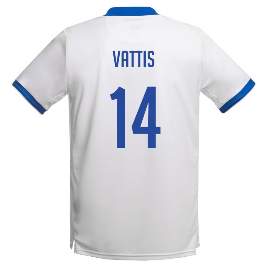 נשים קפריסין Charalampos Vattis #14 לבן כחול מלכותי הרחק ג'רזי 26-28 חולצה קצרה