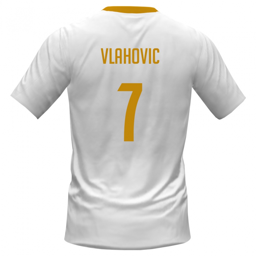 נשים מונטנגרו Vuk Vlahovic #7 לבן אדום צהוב הרחק ג'רזי 26-28 חולצה קצרה