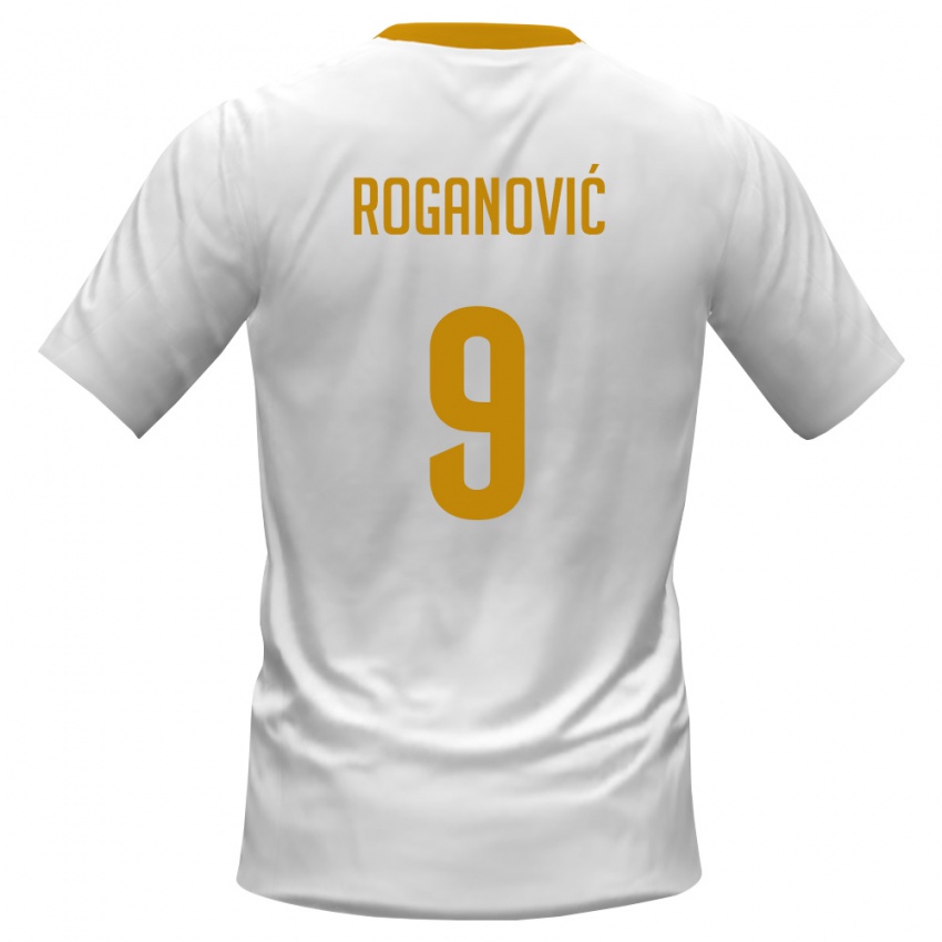 נשים מונטנגרו Jagos Roganović #9 לבן אדום צהוב הרחק ג'רזי 26-28 חולצה קצרה