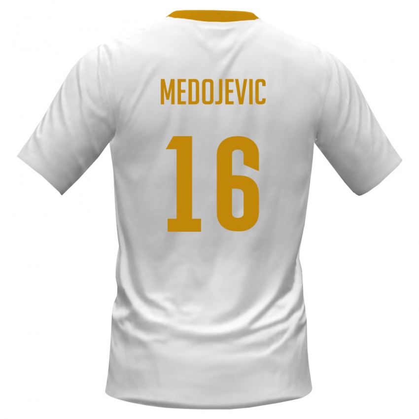נשים מונטנגרו Nikola Medojevic #16 לבן אדום צהוב הרחק ג'רזי 26-28 חולצה קצרה