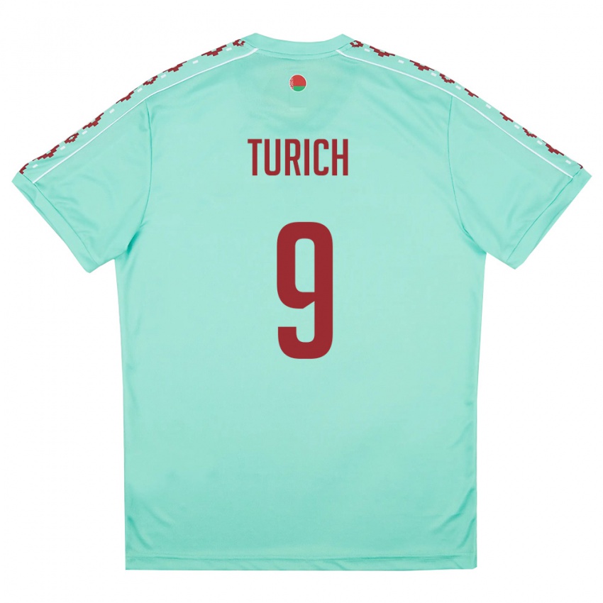 נשים בלארוס Artem Turich #9 ירוק בהיר בורדו הרחק ג'רזי 26-28 חולצה קצרה