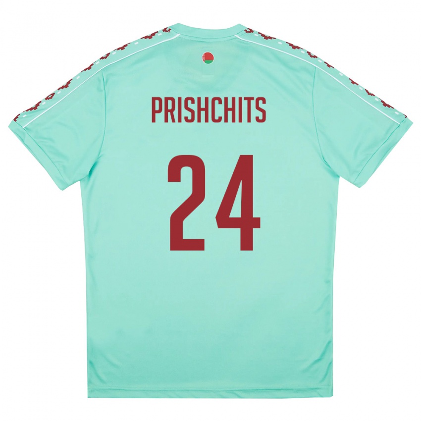 נשים בלארוס Daniil Prishchits #24 ירוק בהיר בורדו הרחק ג'רזי 26-28 חולצה קצרה