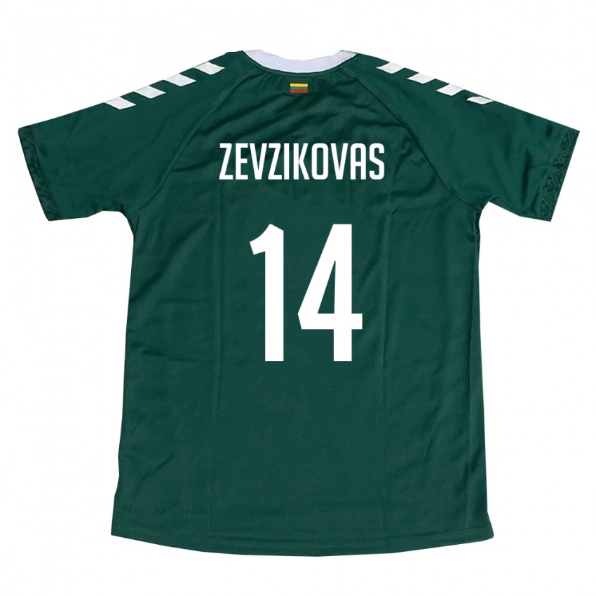נשים ליטא Denis Zevzikovas #14 ירוק כהה לבן הרחק ג'רזי 26-28 חולצה קצרה
