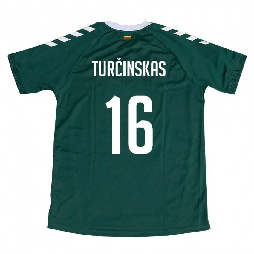 נשים ליטא Jugas Turčinskas #16 ירוק כהה לבן הרחק ג'רזי 26-28 חולצה קצרה