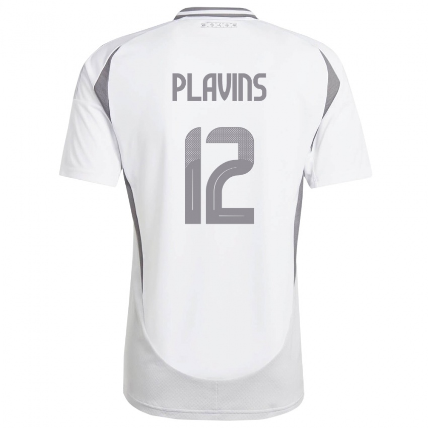 נשים לטביה Krists Plavins #12 לבן אפור כהה הרחק ג'רזי 26-28 חולצה קצרה