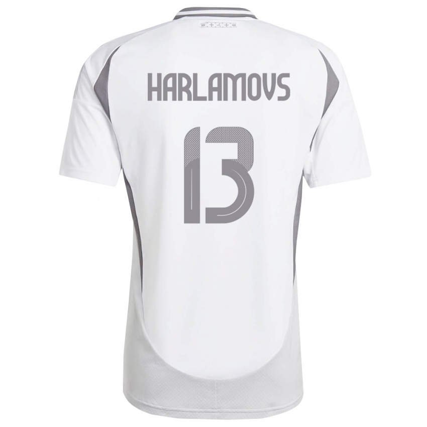נשים לטביה Ilja Harlamovs #13 לבן אפור כהה הרחק ג'רזי 26-28 חולצה קצרה