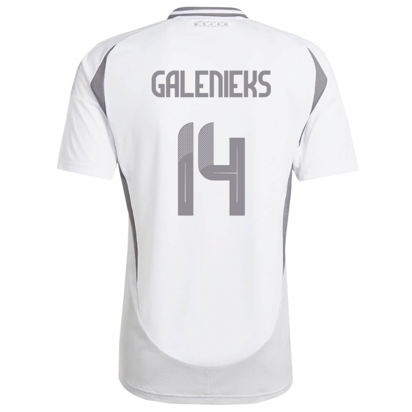 נשים לטביה Emils Galenieks #14 לבן אפור כהה הרחק ג'רזי 26-28 חולצה קצרה