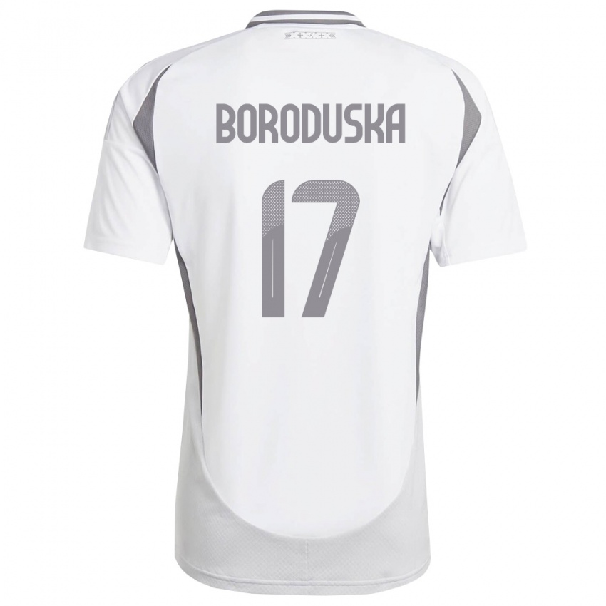 נשים לטביה Eriks Boroduska #17 לבן אפור כהה הרחק ג'רזי 26-28 חולצה קצרה