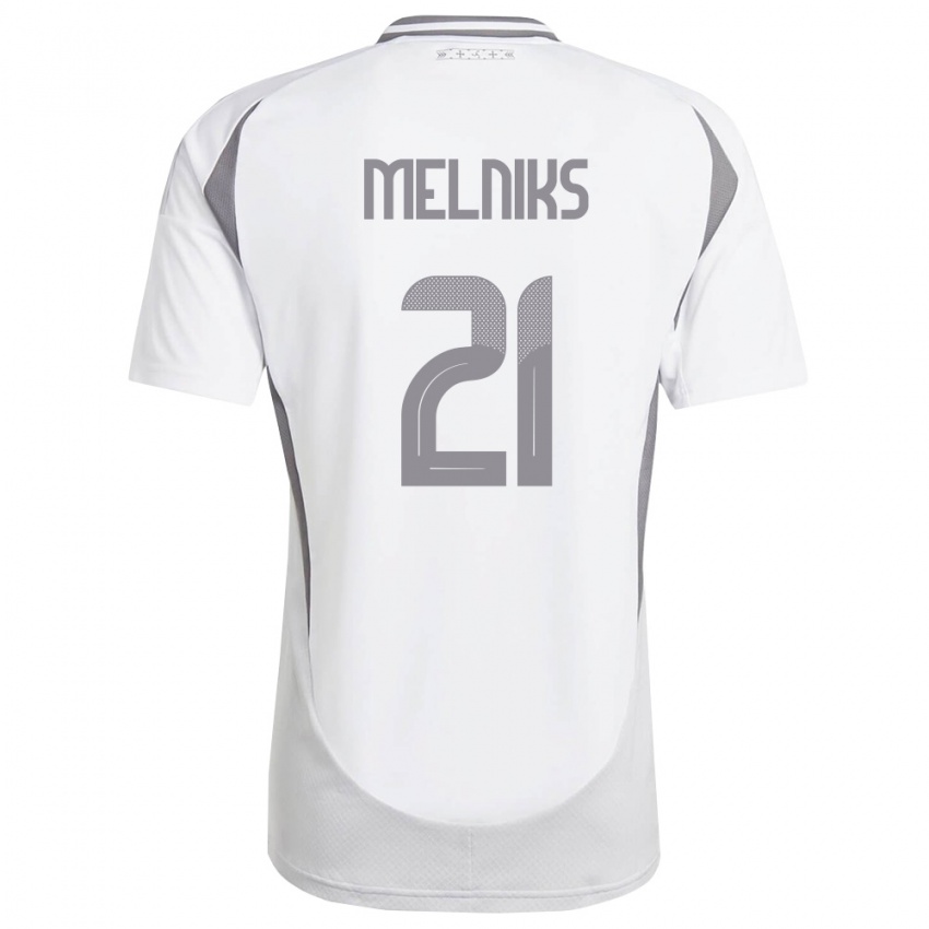 נשים לטביה Deniss Melniks #21 לבן אפור כהה הרחק ג'רזי 26-28 חולצה קצרה