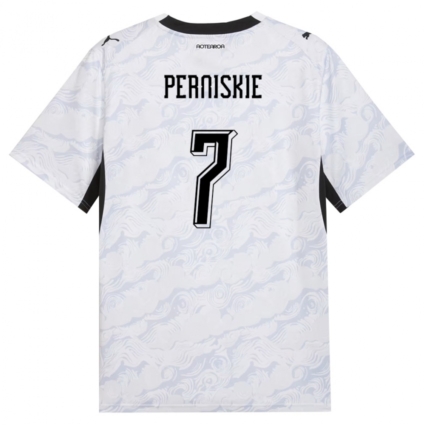 נשים ניו-זילנד Jack Perniskie #7 שחור לבן הרחק ג'רזי 26-28 חולצה קצרה