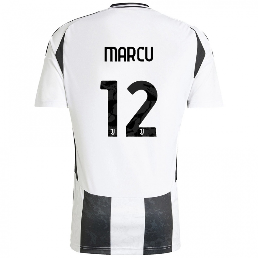ילדים Alessio Marcu #12 לבן שחור ג'רזי ביתית 2024/25 חולצה קצרה