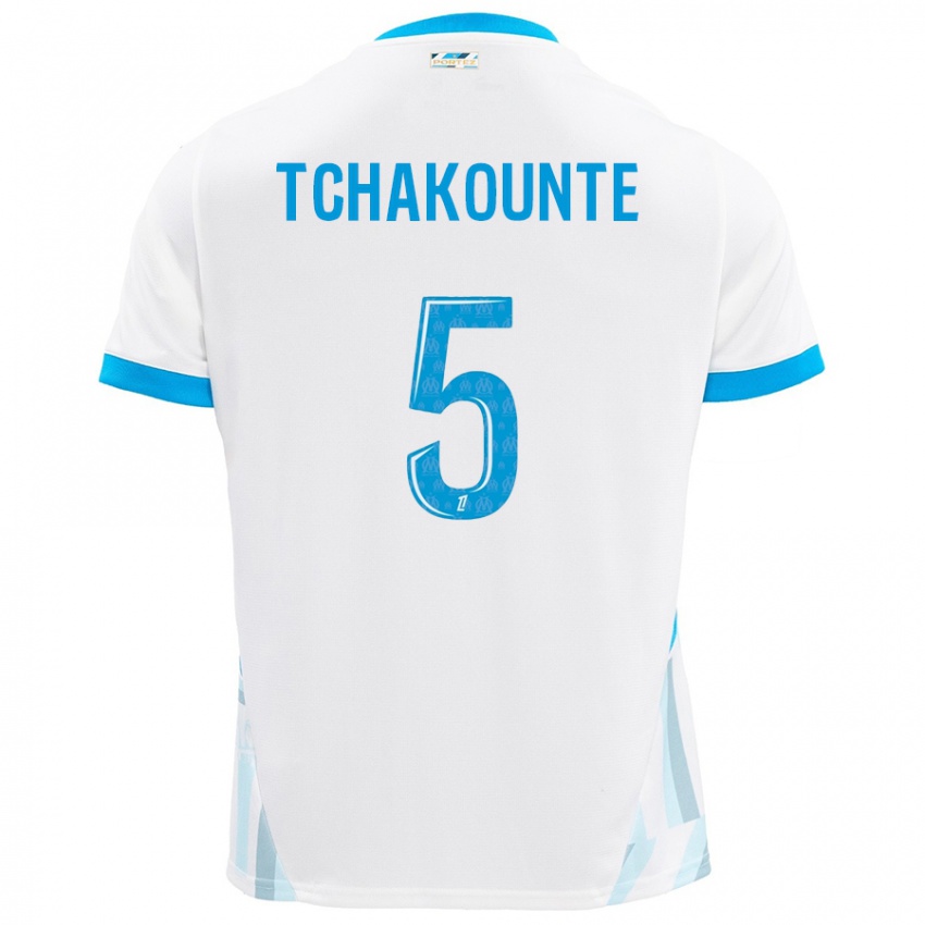ילדים Annaëlle Tchakounté #5 שמים כחולים לבנים ג'רזי ביתית 2024/25 חולצה קצרה