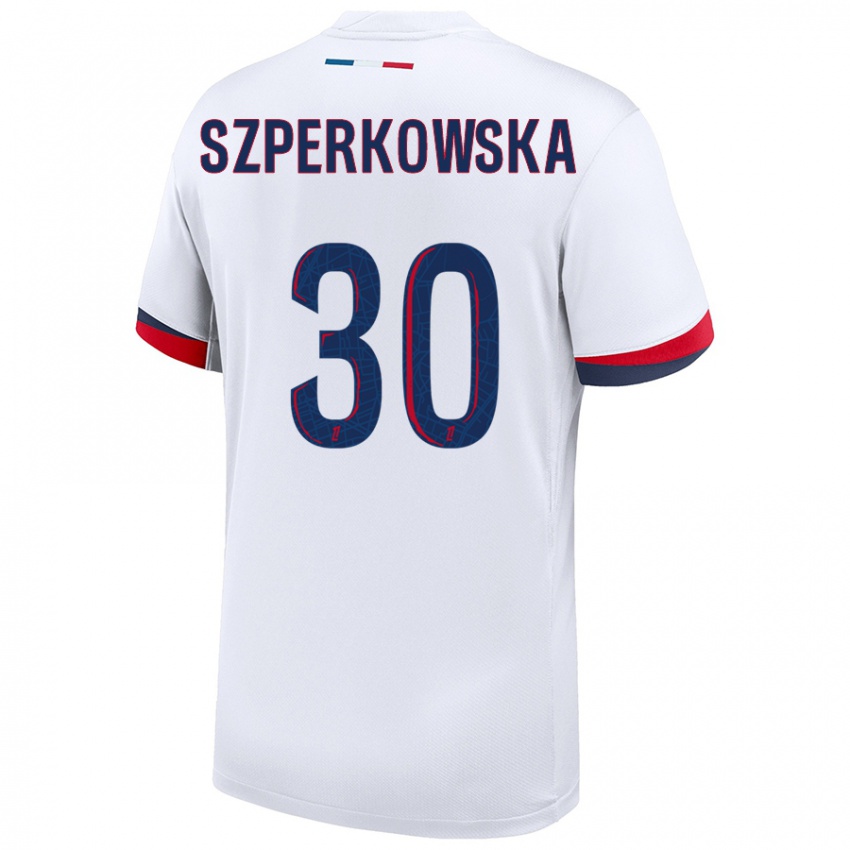 ילדים Oliwia Szperkowska #30 לבן כחול אדום הרחק ג'רזי 2024/25 חולצה קצרה