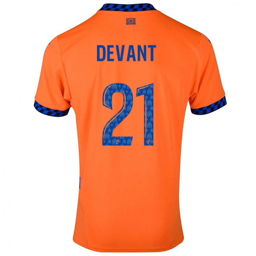 ילדים Caroline Devant #21 כתום כחול כהה ג'רזי קיט שלישי 2024/25 חולצה קצרה