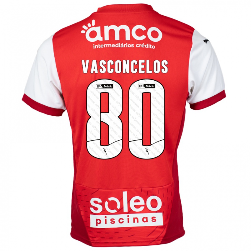 גברים Vasconcelos #80 אדום לבן ג'רזי ביתית 2024/25 חולצה קצרה