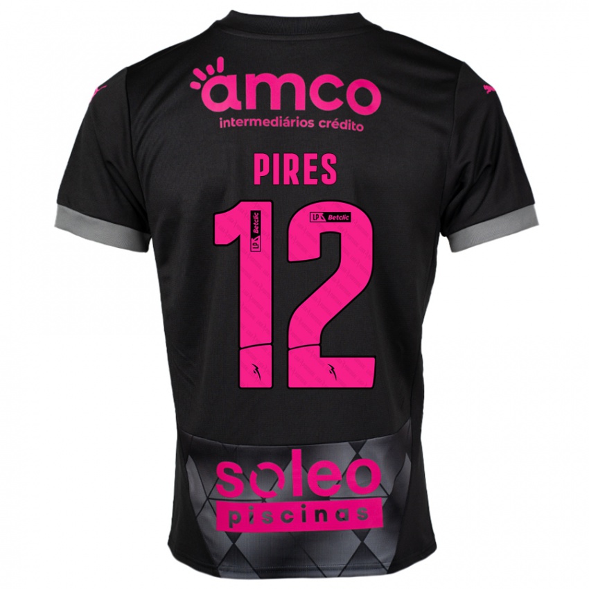גברים Hugo Pires #12 שחור ורוד הרחק ג'רזי 2024/25 חולצה קצרה