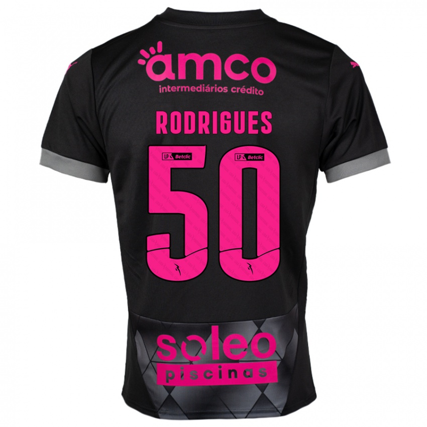 גברים Diego Rodrigues #50 שחור ורוד הרחק ג'רזי 2024/25 חולצה קצרה