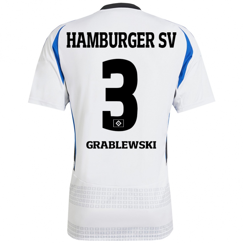 ילדים Max Grablewski #3 לבן כחול ג'רזי ביתית 2024/25 חולצה קצרה