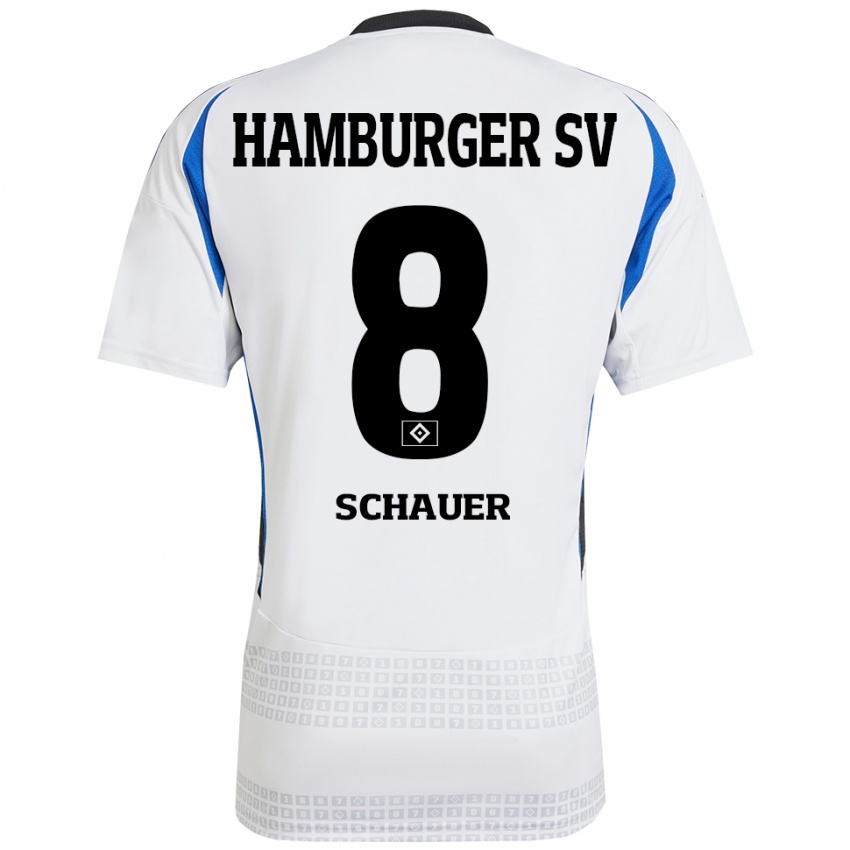 ילדים Martin Schauer #8 לבן כחול ג'רזי ביתית 2024/25 חולצה קצרה
