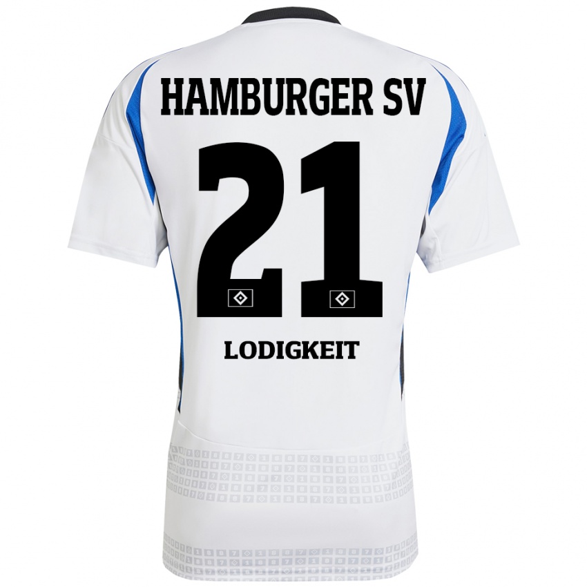 ילדים Luis Lodigkeit #21 לבן כחול ג'רזי ביתית 2024/25 חולצה קצרה