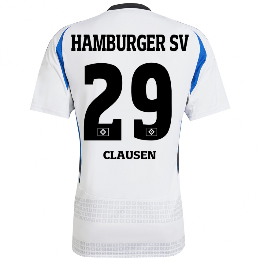 ילדים Lina Clausen #29 לבן כחול ג'רזי ביתית 2024/25 חולצה קצרה