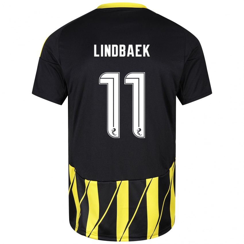 גברים Adele Lindbaek #11 שחור צהוב הרחק ג'רזי 2024/25 חולצה קצרה
