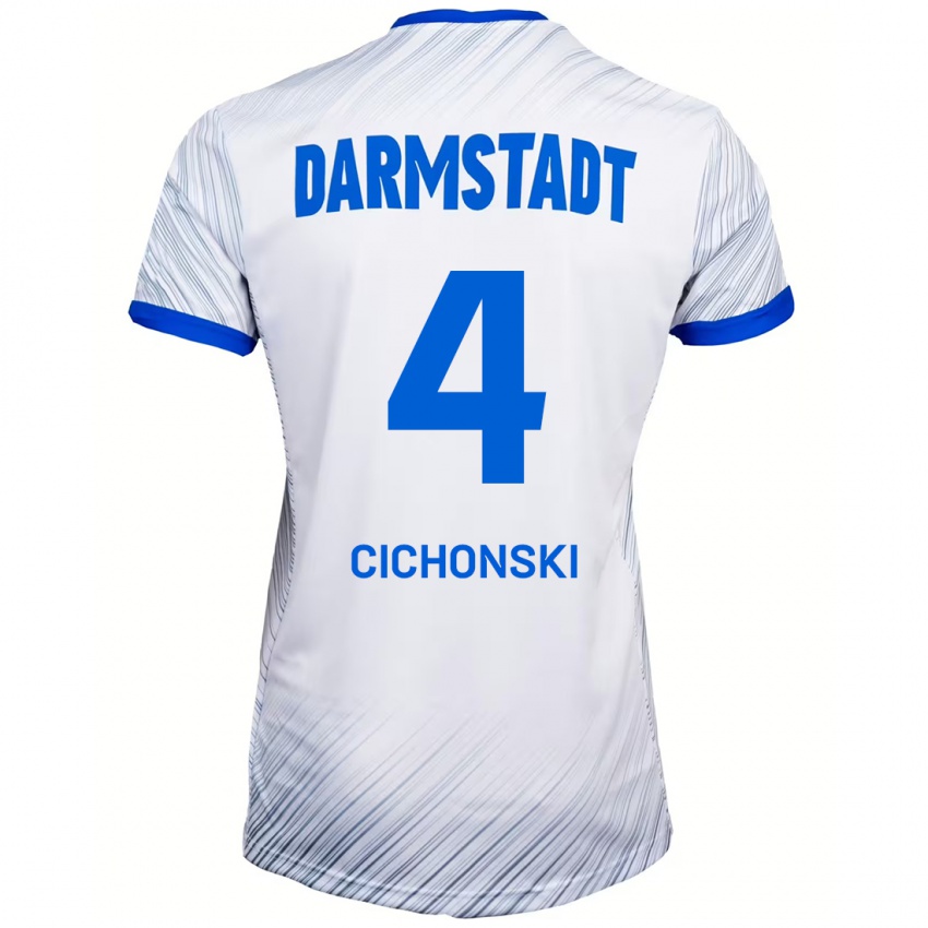 גברים Florian Cichonski #4 לבן כחול הרחק ג'רזי 2024/25 חולצה קצרה
