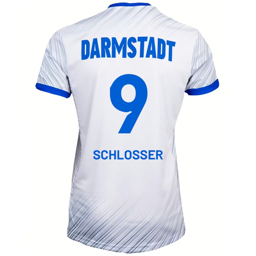 גברים Mika Schlosser #9 לבן כחול הרחק ג'רזי 2024/25 חולצה קצרה