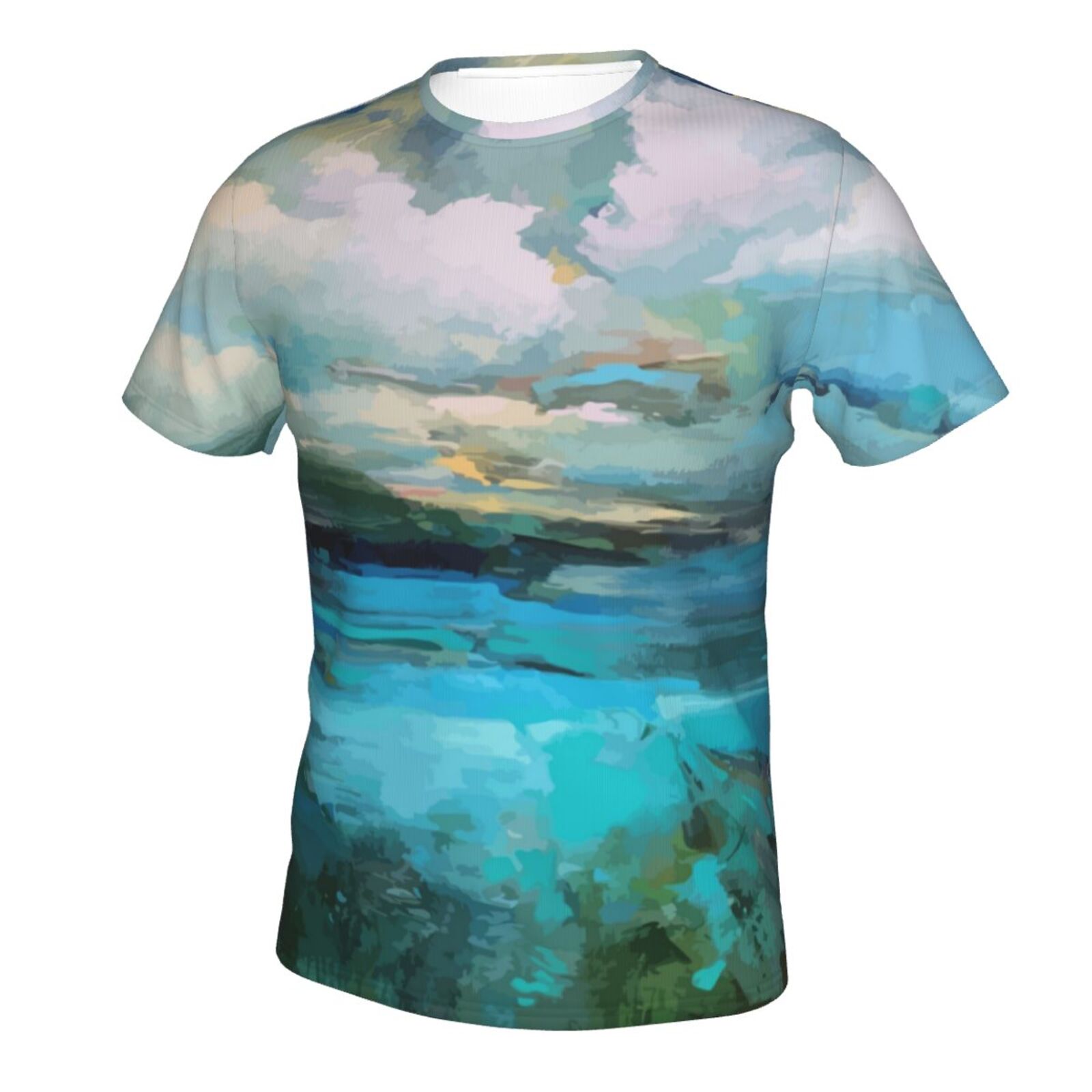 עננים מעל האגם אלמנטים ציור חולצת טריקו קלאסית