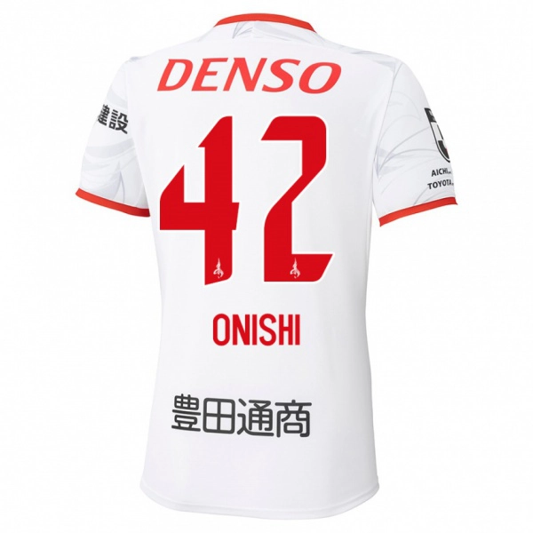 גברים Ritsu Onishi #42 לבן אדום הרחק ג'רזי 2025/26 חולצה קצרה