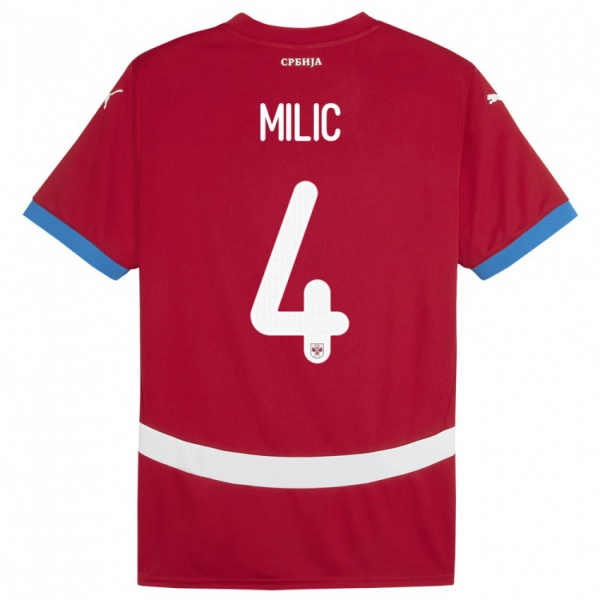ילדים סרביה Lazar Milic #4 אָדוֹם ג'רזי ביתית 24-26 חולצה קצרה