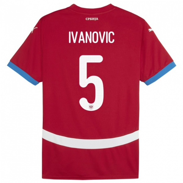 ילדים סרביה Mijat Ivanovic #5 אָדוֹם ג'רזי ביתית 24-26 חולצה קצרה