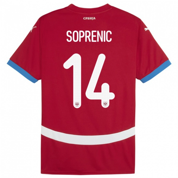 ילדים סרביה Milos Soprenic #14 אָדוֹם ג'רזי ביתית 24-26 חולצה קצרה