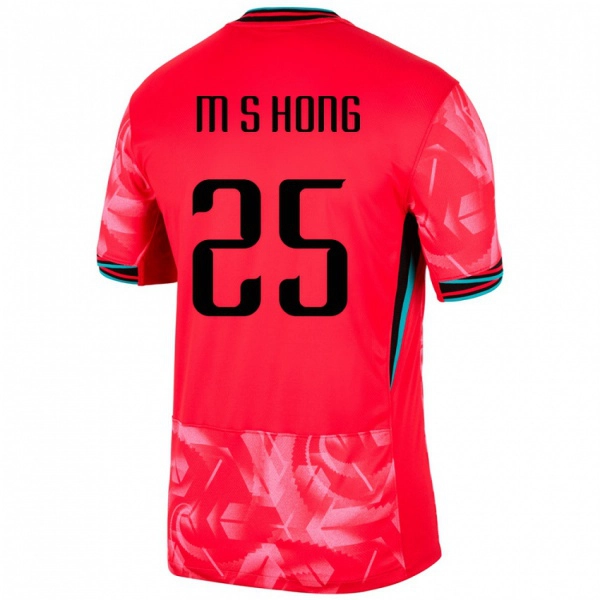ילדים דרום קוריאה Sung-Min Hong #25 אָדוֹם ג'רזי ביתית 24-26 חולצה קצרה